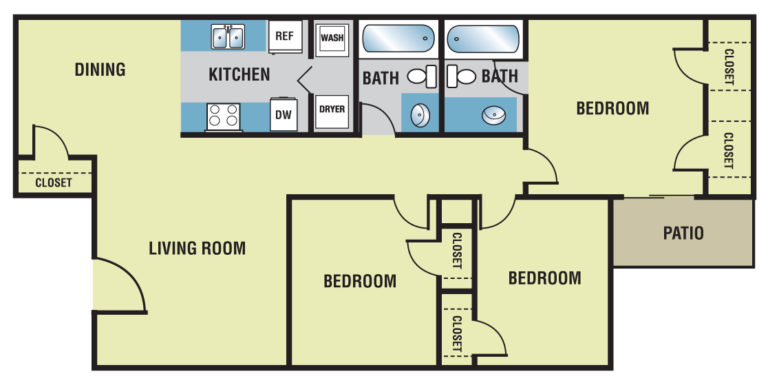 Three Bed, Two Bath, 1036 sq ft
