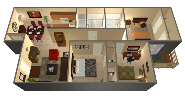Three Bed, Two Bath, 1036 sq ft
