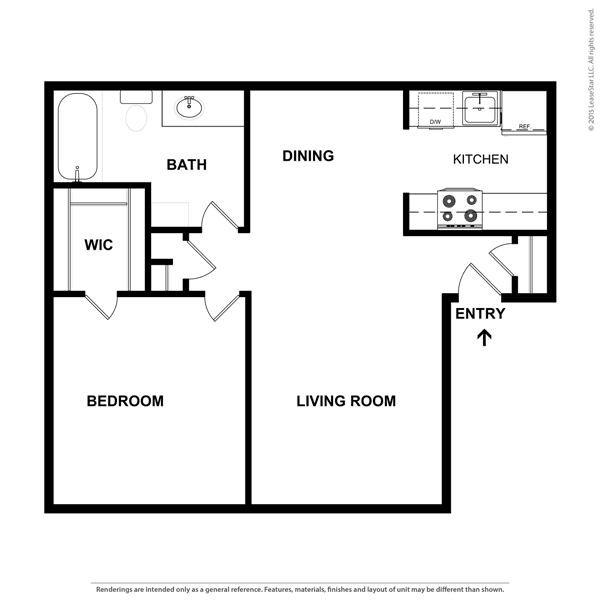 One Bed, One Bath, 730 sq ft