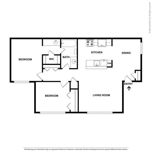 Two Bed, One Bath, 915 sq ft