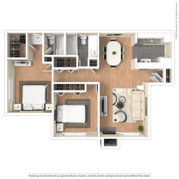 Two Bed, Two Bath, 983 sq ft