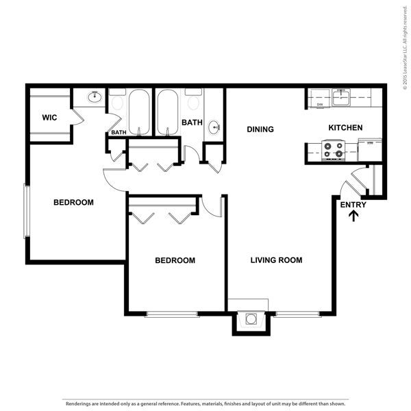 Two Bed, Two Bath, 983 sq ft