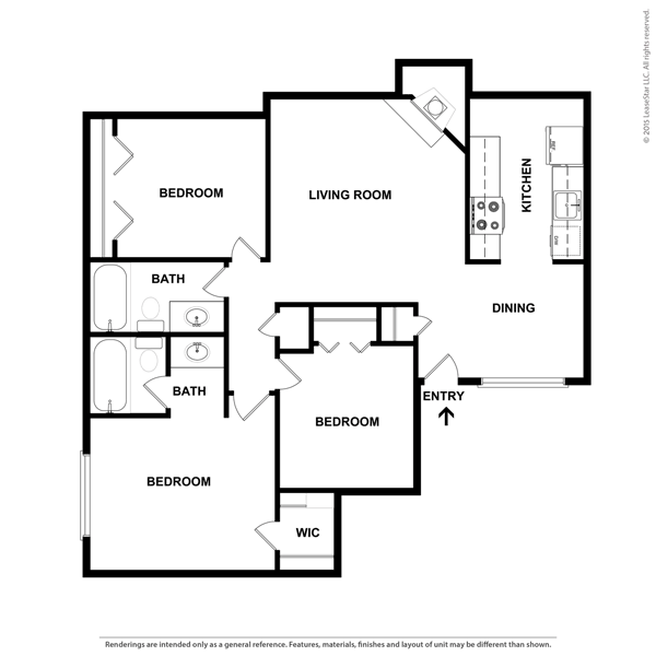 Three Bed, Two Bath, 1088 sq ft