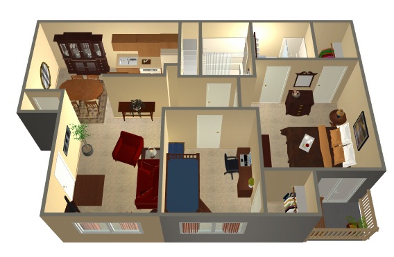 Two Bed, Two Bath, 889 sq ft