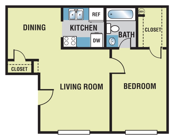 One Bed, One Bath, 506 sq ft